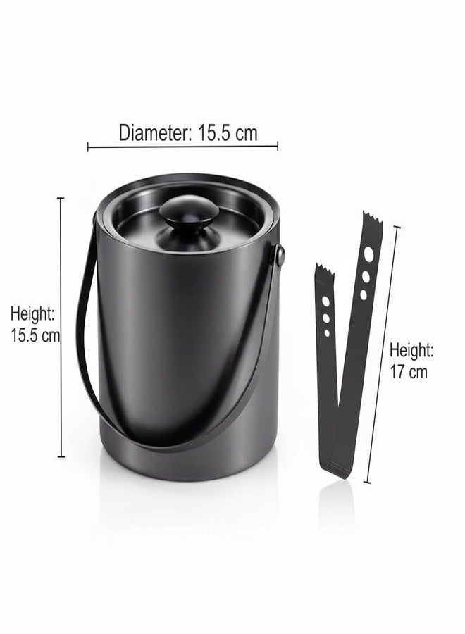 finality Stainless Steel Insulated Double Walled Black Ice Bucket with Lid & Handle, 1.5L, Ice Tong, Keeps Ice Cold for Long Hours, Bar Tools for Home Bar Accessories, Mini Bar - Image 4